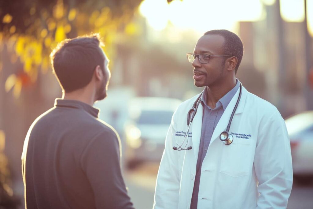 Un homme qui parle à un docteur