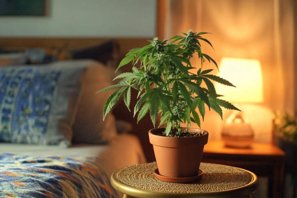 fleurs de cbd dans un pot de fleur